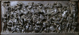 Bitva mezi Římany a Barbary (bronz) – Bitva Římanů a Barbarů (Bitva o jezdce). Bronzové reliéfní punčochy vyrobené Bertoldo di Giovanni (1420-1491)