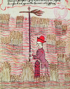 Ms 327 fol.197r Surveyor in a field, od Traite dArpentage od Arnauda de Villeneuve (1240-1312)
