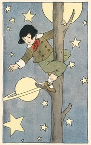 Chlapec leze na strom mezi hvězdami a planetami od Blanche Fisher Wright