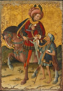Svatý Martin z Tours (neboli Misericordious) (316-397), odstřihl si kabát, aby se o něj podělil s chudým mužem - Obraz Blasco de Granen (?-1459), tempera na dřevě (153,5x106 cm), cca 1440 - Svatý Martin sdílí svůj plášť, Tempera na panelu Blasco de