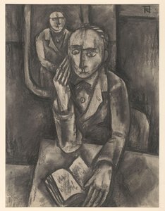 Muž sedí u stolu s otevřenou knihou od Bob Hanf (signed by artist)