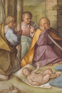 Centrální loď, čtvrté severní pole, Klanění pastýřů, Boccaccio Boccaccino 1516-17, Detail od Boccaccio Boccaccino