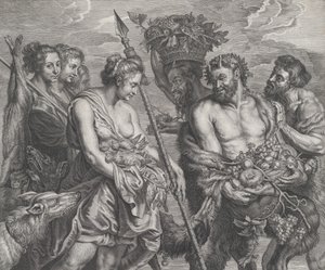 Diana vracející se z honičky, doprovázená psy a svými nymfami vlevo, dva seděli..., ca. 1640-59.