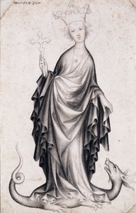Svatá Markéta Antiochijská (zemřela kolem roku 305) (svatá Markéta) (drží krucifix a šlape draka) - Dílo českého mistra (činný 1410-1420), tužka a štětec na papíře (21,4x14 cm), kolem 1410 - Szepmuveszeti Muzeum, Budapešť (Maďarsko) od Bohemian School