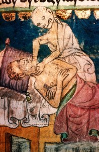 a mort etranglant un pestifere - Smrt škrtící oběť moru - Miniature extraite du codex Stini, Boheme od Bohemian School