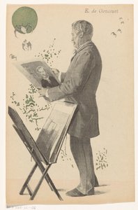 Edmond de Goncourt se dívá na tisk, vedle něj tiskový standard E. de Goncourt (titul na předmětu) od Boileau