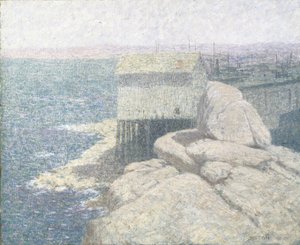 Čínská rybářská vesnice, Monterey Bay, Kalifornie (olej na plátně)