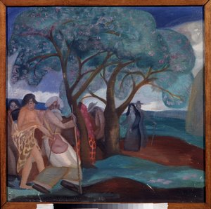 Klanění tří králů. Dílo Borise Dmitrijeviče Grigorjeva (1886-1939), tempera na kartonu od Boris Dmitrievich Grigoriev