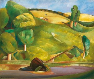 Plachetnice v kubistické krajině, počátek 20. let 20. století (olej na plátně) od Boris Dmitrievich Grigoriev