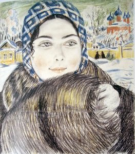 Manželka mladého obchodníka v kostkovaném šátku par Kustodiev, Boris Michaylovich (1878-1927) od Boris Mikhailovich Kustodiev