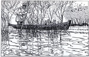 Ilustrace k básni Dědeček Mazay a zajíci N. Nekrasova, 1910 od Boris Mikhailovich Kustodiev
