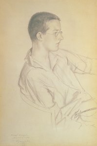 Portrét Dmitrije Dmitrieviče Šostakoviče (1906-75), 1923 (tužka na papíře) od Boris Mikhailovich Kustodiev