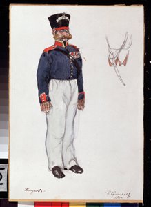 Návrhy kostýmů pro divadelní hru Coeur ardent Alexandra Ostrovského (1823-1886) (Návrh kostýmů pro divadelní hru Ohnivé srdce A. Ostrovského). Práce Boris Michaylovič Kustodiev (Koustodiev) (1878-1927), tužka a akvarel na papíře od Boris Mikhailovich Kustodiev