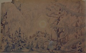 Scénický návrh k opeře Sněhurka N. Rimského-Korsakova, 1910 od Boris Mikhailovich Kustodiev