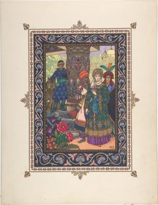 Ilustrace k Pohádce Ivana Careviče, Pták Ohnivák a Šedý vlk, c. 1925 od Boris Vasilievich Zvorykin