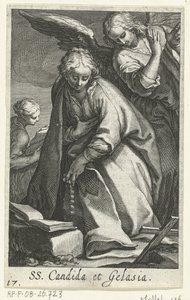 Svatá Candida a svatá Gelasia jako poustevníci s andělem SS. Candida et Gelasia (název na objektu) Hermitesses (název série) Sacra Eremus Ascetriarum (název série)