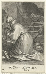 Svatý Eliáš z Cesareje jako poustevník S. Elias Aegyptius (titul na předmětu) Hermits (název série) Sacra eremvs ascetarvm (název série) od Boëtius Adamsz. Bolswert