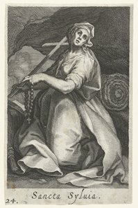 Svatá Silvie Římská jako poustevnice Sancta Syluia (název na objektu) Hermitesses (název série) Sacra Eremus Ascetriarum (název série)