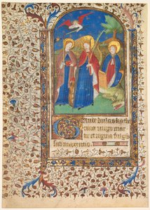 List z knihy hodin: sv. Geneviève, Kateřina Alexandrijská a Margaret recto..., c. 1415 od Boucicaut Master