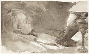 Portrét Alphons Marie Antoine Joseph Grandmont, čtení u lampy