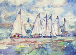 Blue Sailboats, 1989 (wc na papíře) od Brenda Brin Booker