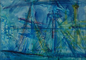 Blue Schooner (pero a inkoust s wc na papíře) od Brenda Brin Booker