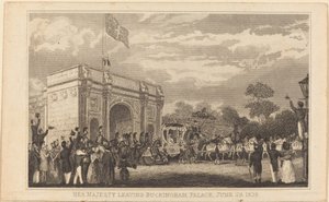 Její Veličenstvo opouští Buckinghamský palác, 28. června 1838 [levá polovina]