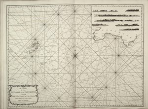 Mapa vstupu do Lamanšského průlivu se západním pobřežím Cornwallu a Scillyho ostrovů se všemi sondami. od British School