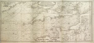 Nový hydrografický přehled britského Lamanšského průlivu s částí Atlantského oceánu až po mys Clear, vylepšený podle velké mapy zesnulého královského geografa Thomase Jefferyho. od British School