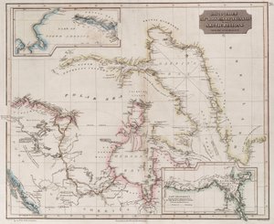 Graf zobrazující objevy Rosse, Parryho a Franklina v Arktidě v letech 1818-1827, asi 1830 (kolorovaná rytina) od British School