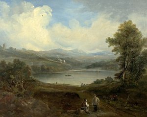 Grasmere, Westmorland, Cumbria (olej na dřevě) od British School