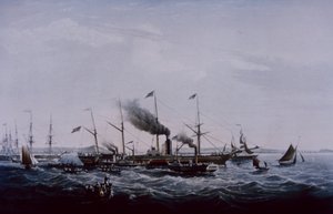 Great Western parník, navržený Brunelem, dokončen v Bristolu 1837 (barevné lito) od British School