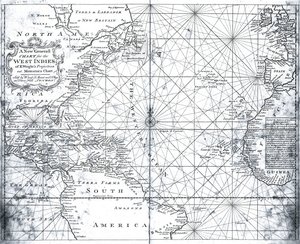Mapa severního Atlantiku podle Mount and Page od British School