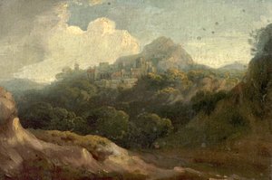 Horská krajina, ráno (olej na dřevě) od British School