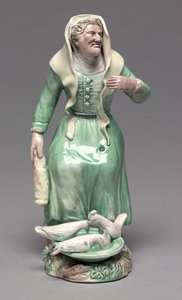 Stará žena krmící kuřata, Staffordshire Factory, cca 1770 (kamenina) od British School