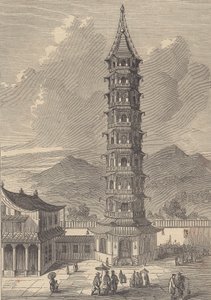Porcelánová věž Nanjing (rytina) od British School