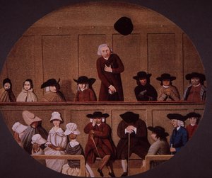 Setkání kvakerů (barevná litografie) od British School