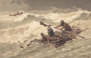 Námořníci se drží trosek na moři (barva litho) od British School