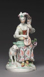 Sedící hudebník, Derby Porcelain Factory, c.1765 (měkký-pastovaný porcelán) od British School