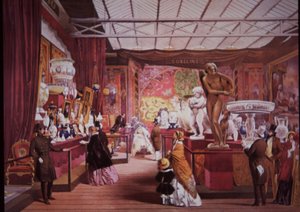 Návštěvníci se hrnou na Velkou výstavu v roce 1851, aby si prohlédli umělecké a vědecké exponáty od British School