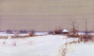Snow Scene in Country, cca 1890 (wc a kvaš na papíře)