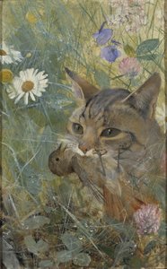 Kočka s mládětem v tlamě, 1885 od Bruno Andreas Liljefors