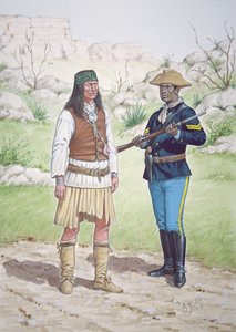 Apačský válečník z Chiricahua a desátník 10. pluku americké kavalerie v roce 1886, ze souboru šesti obrazů
