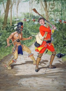 Huronský válečník versus vojín 44. pěšího pluku v roce 1755, ze souboru šesti obrazů