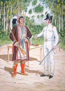 Osceola, náčelník národa Seminolů, při jednání s důstojníkem 2. pluku amerických dragounů na Floridě