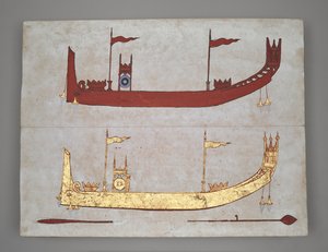 Nebo 14005 Royal Barges and Boats (inkoust, barva a zlato na papíře) od Burmese School
