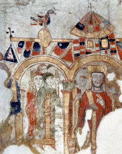 Byzantské umění: „“ Diákon a fidele během procesí do kostela“““ Miniatura převzatá z „“ Exultet““ z počátku 11. století Museo Diocesano, Gaeta od Byzantine