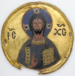 Medailon s Kristem z rámu ikony, cca 1100 (zlato, stříbro a smalt cloisonné) od Byzantine