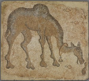Fragment mozaiky s pasoucím se velbloudem od Byzantine