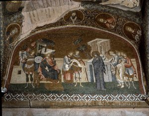 Sčítání lidu, Marie a Josef před Herodem Velikým (Mozaika z let 1310-1320) od Byzantine